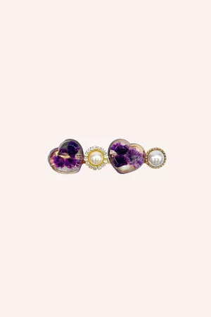 Purple Flower Hearts and Pearls Clamp Clip Annasui