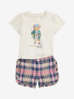 Ralph Lauren Baby Girls Polo Bear Short Set in Multicolour