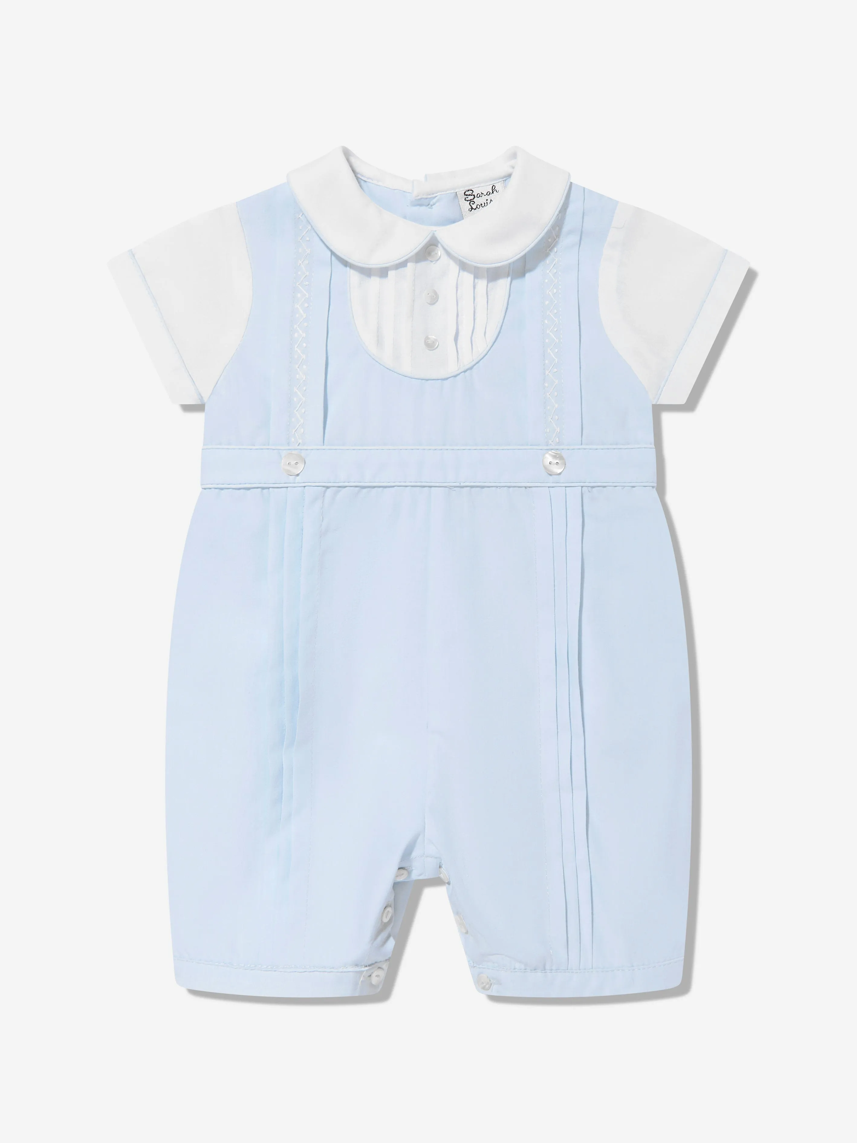 Sarah Louise Baby Boys Smocked Romper in Blue