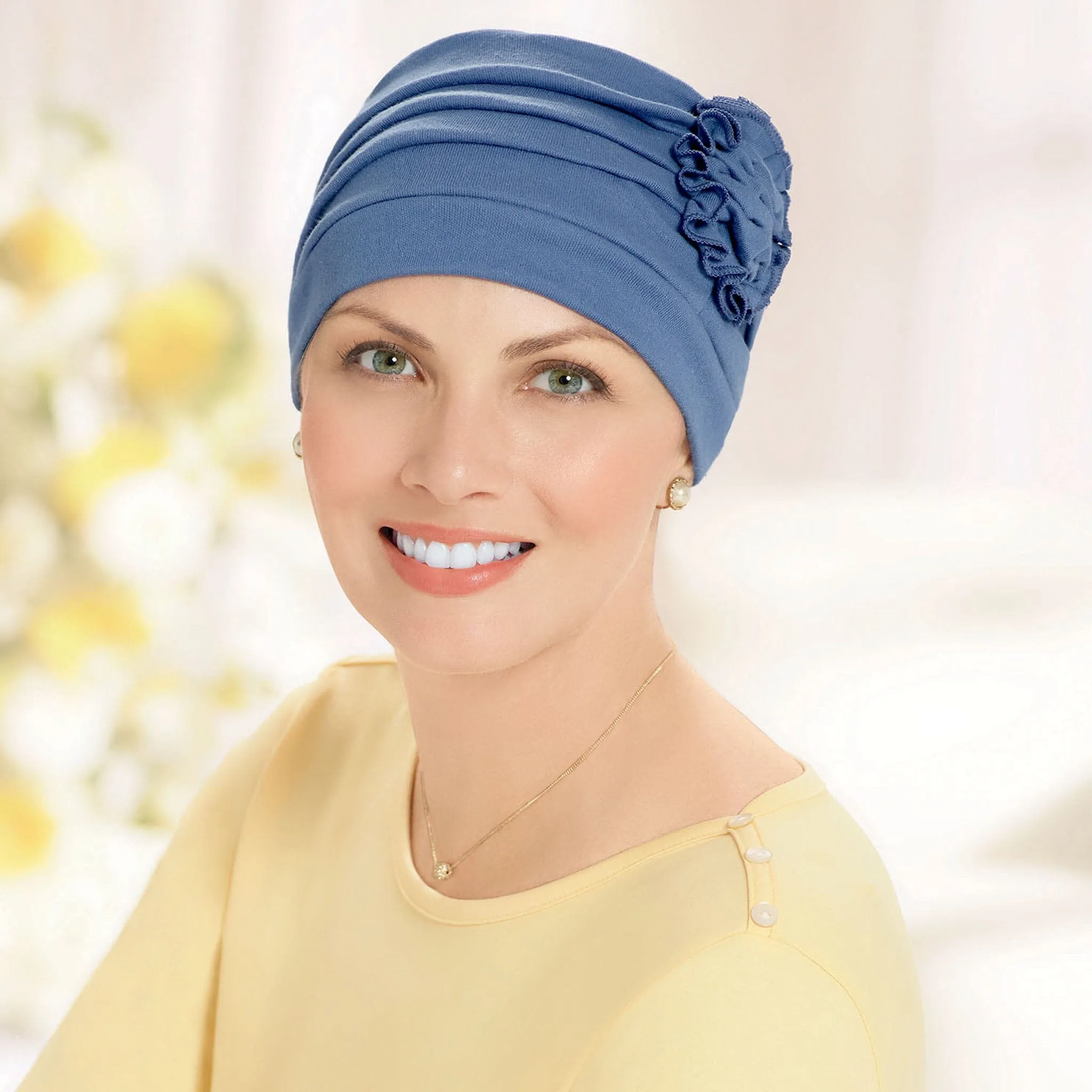 Shirred Seamless Turban with Flower