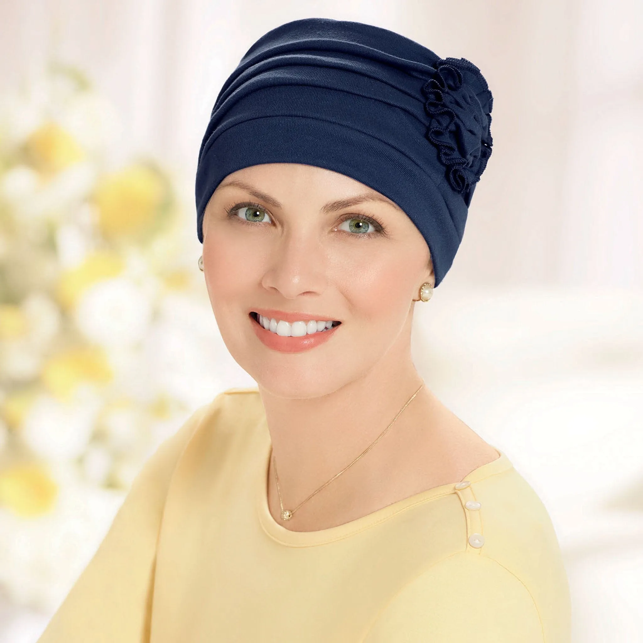 Shirred Seamless Turban with Flower