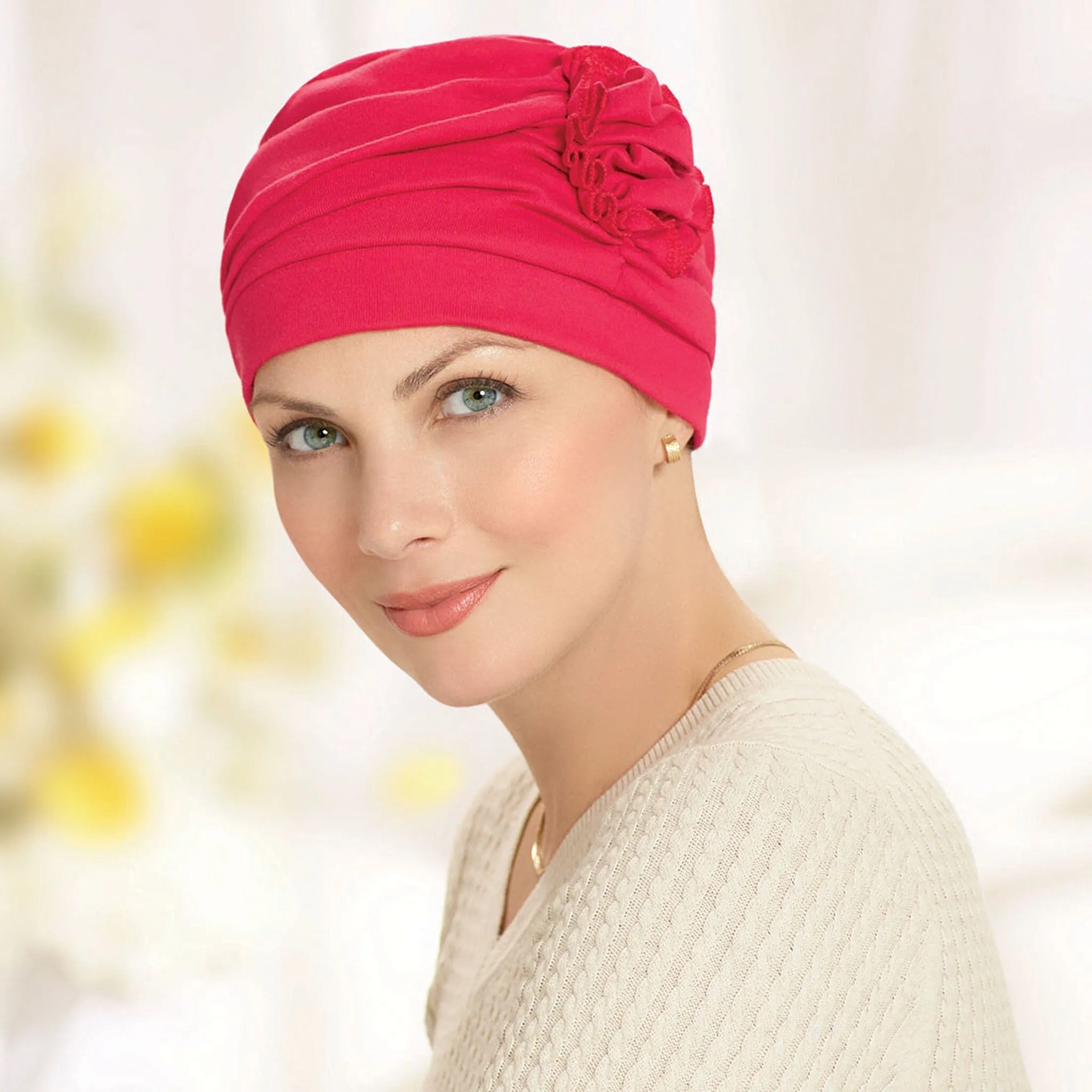 Shirred Seamless Turban with Flower