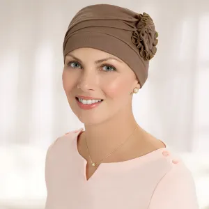 Shirred Seamless Turban with Flower