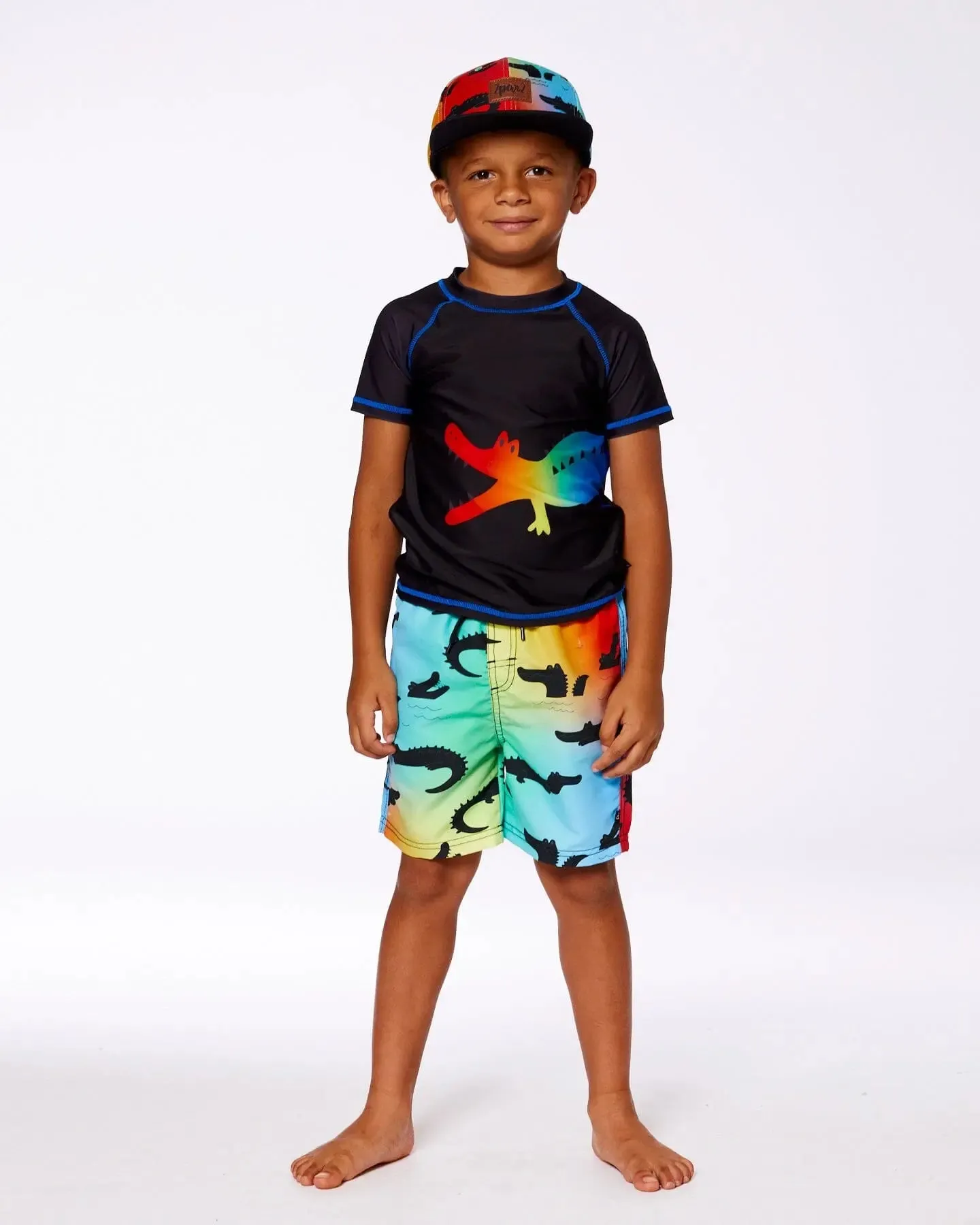 Short Sleeve Rashguard Black And Multicolored Crocodiles