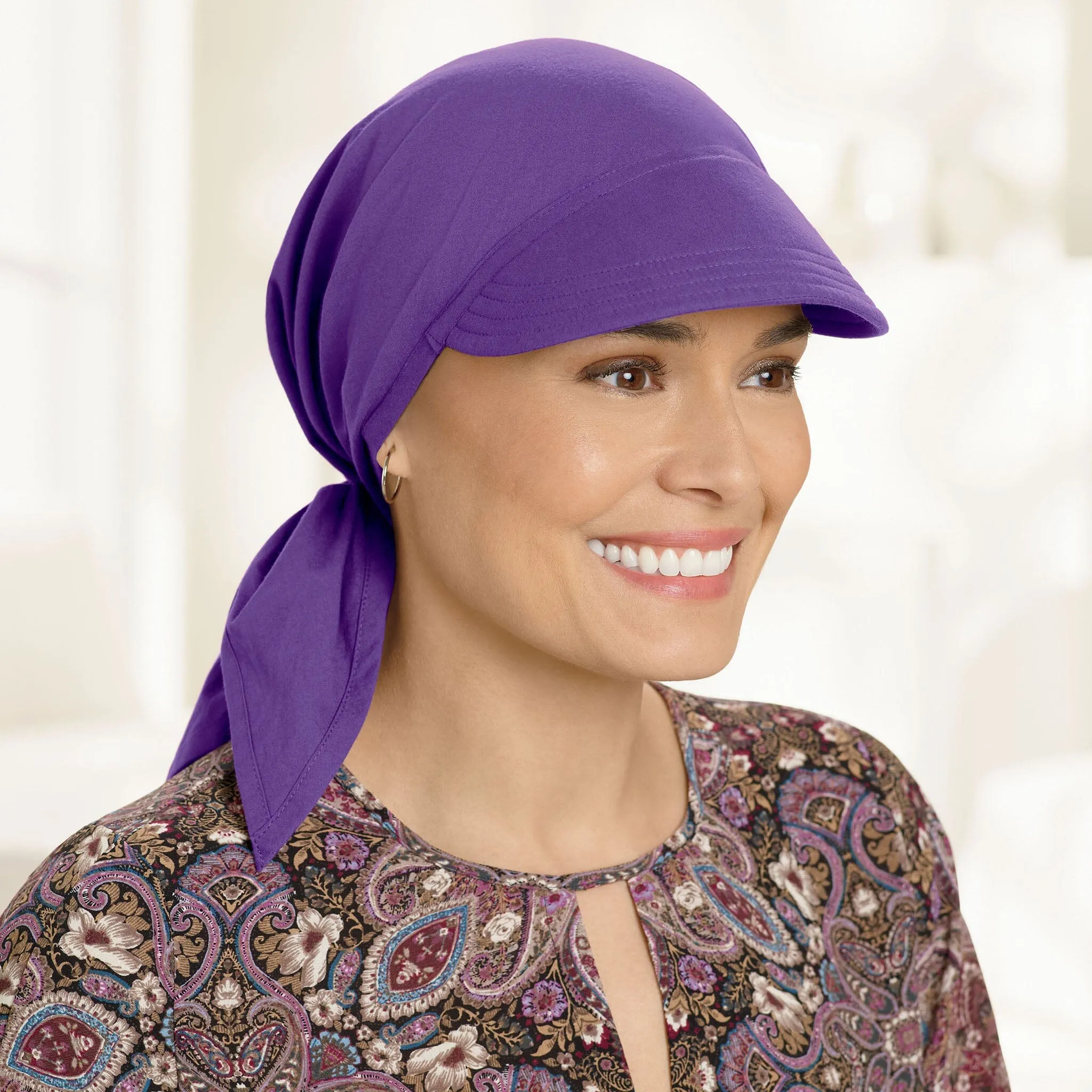 Solid 100% Cotton Headscarf with Brim