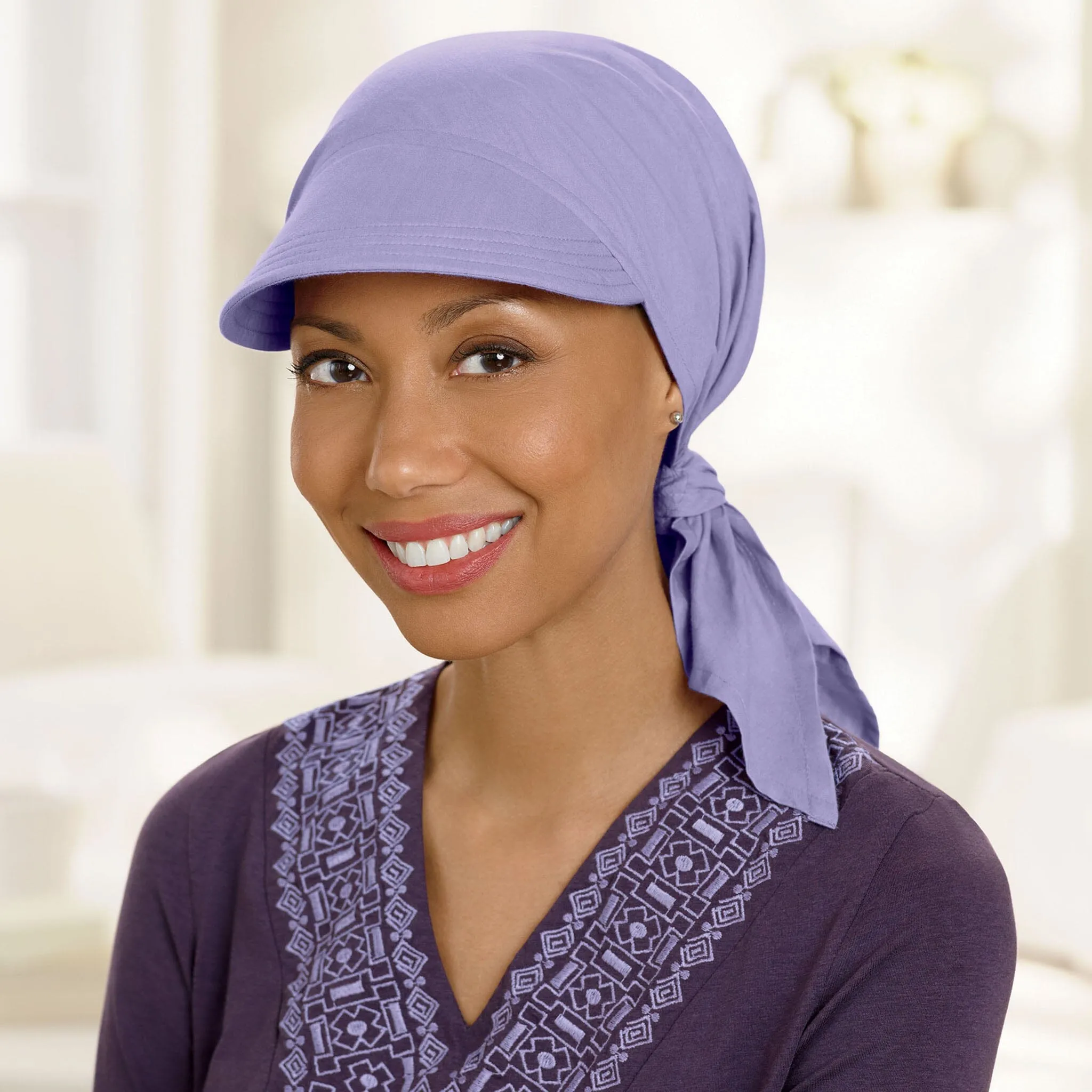 Solid 100% Cotton Headscarf with Brim