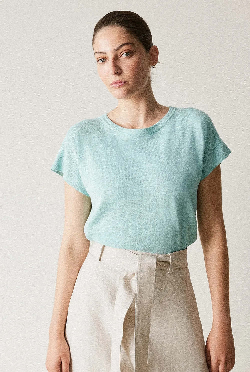 TRENERY (LN) Linen cotton relaxed knit tee! 12-14