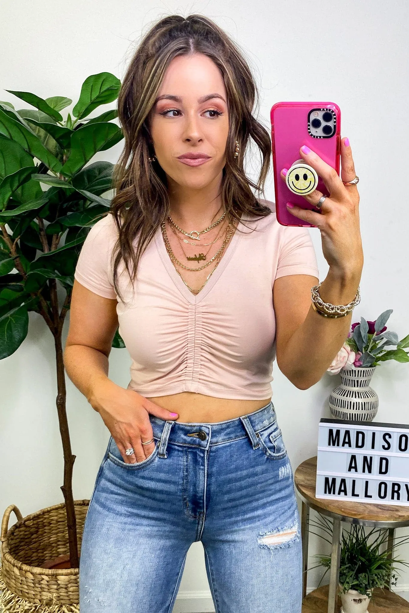Trissy V-Neck Shirred Top - FINAL SALE