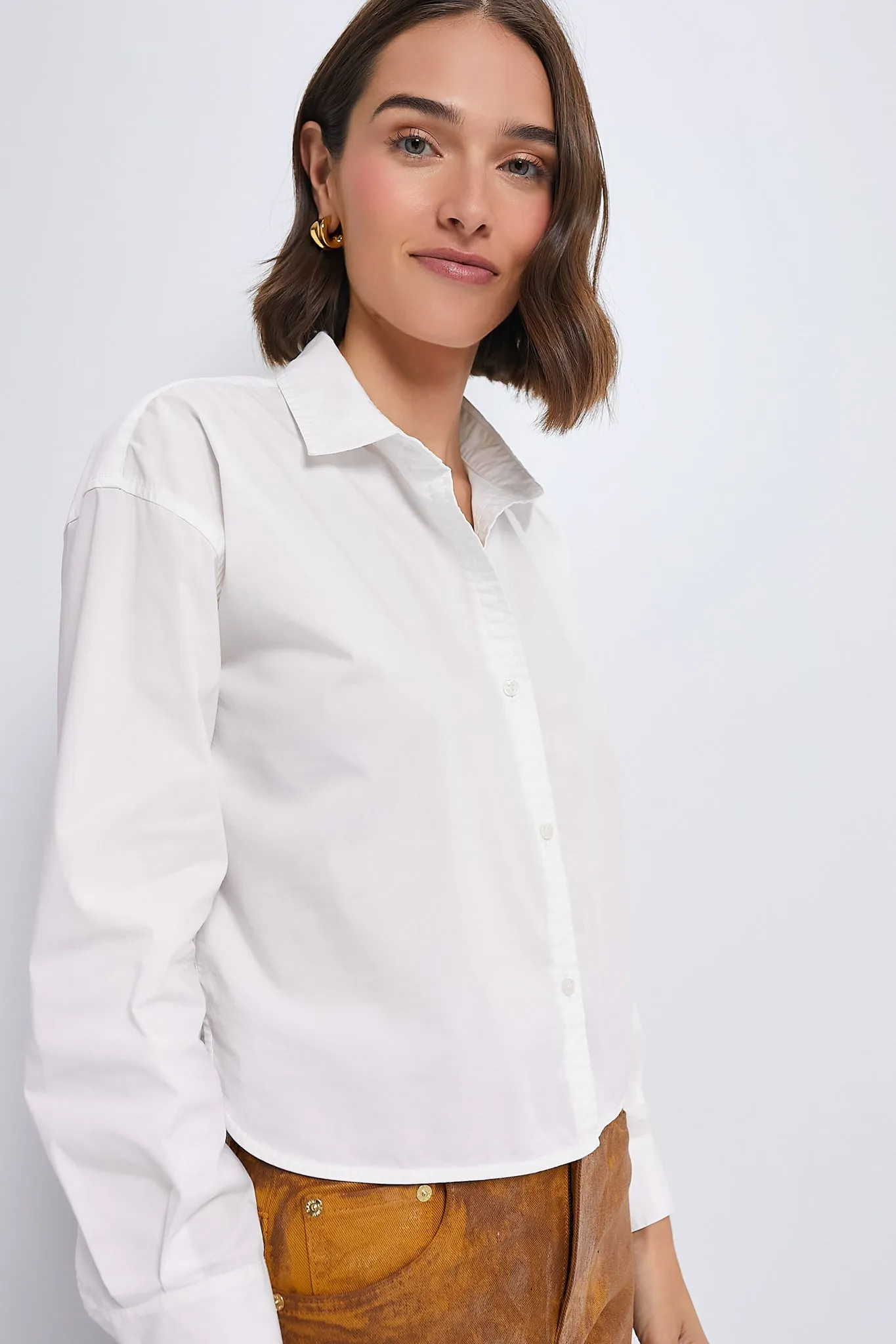 White Cropped Jasper Button Down