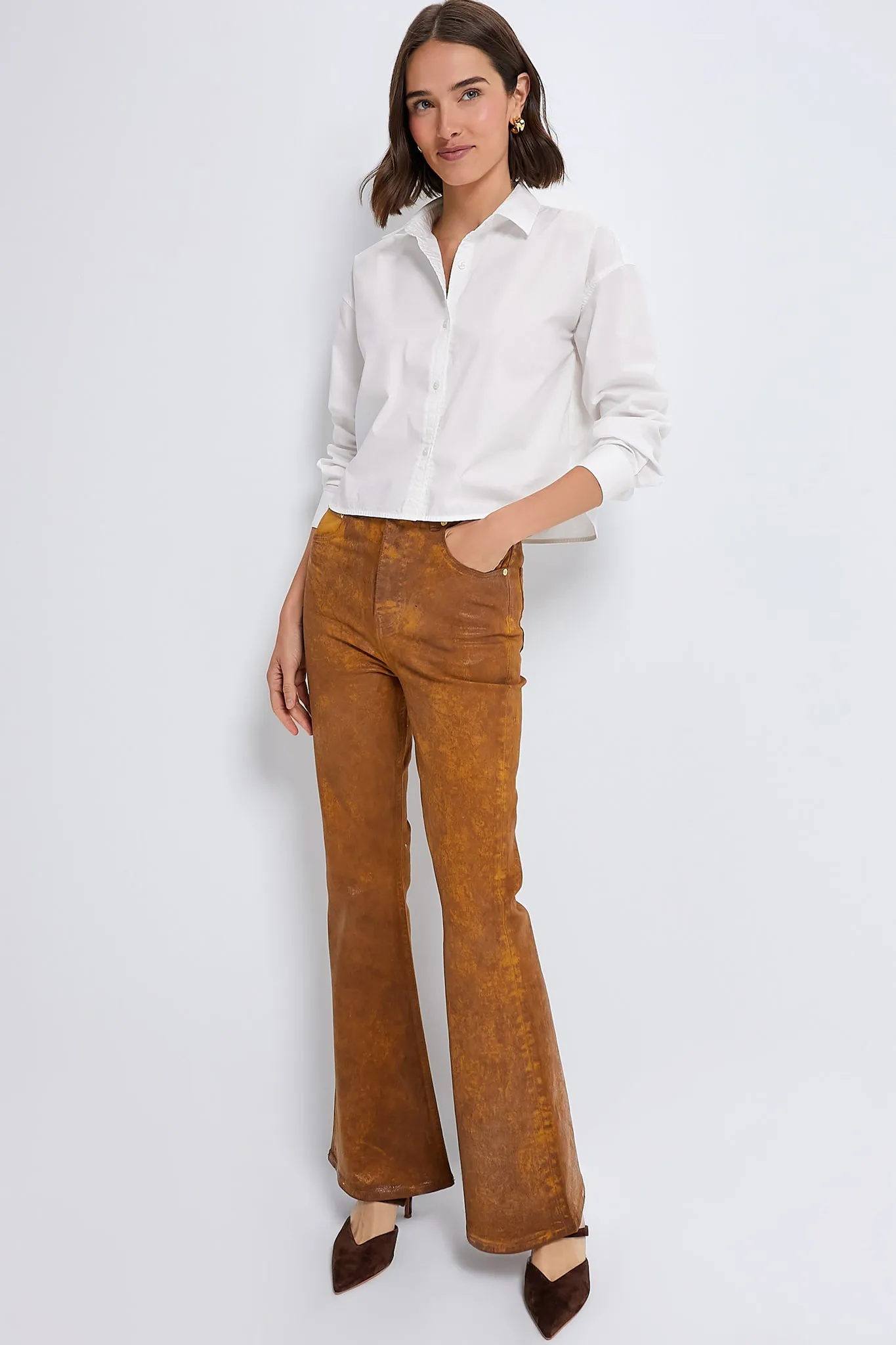 White Cropped Jasper Button Down