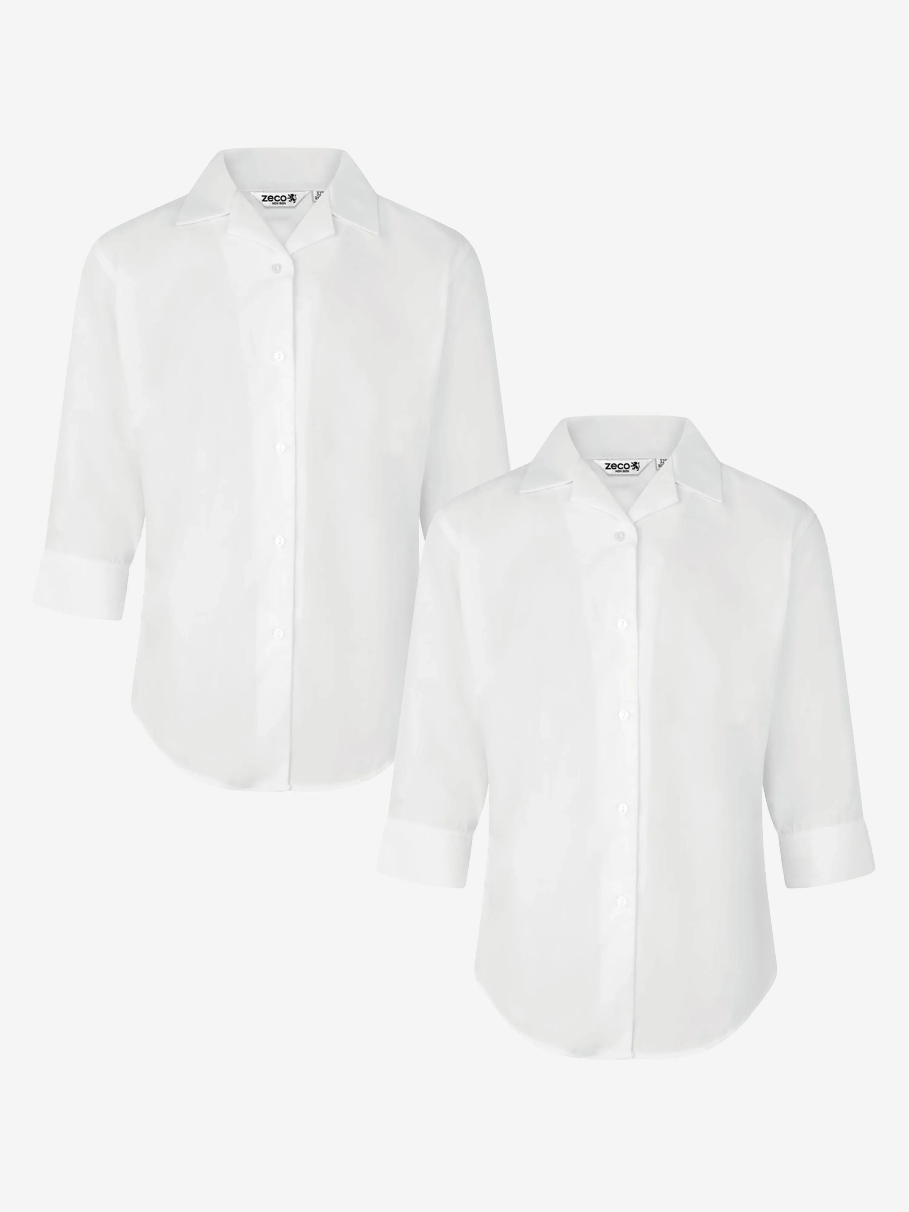 Zeco Girls School Fitted 3/4 Sleeve Non Iron Blouse Twin Pack in White